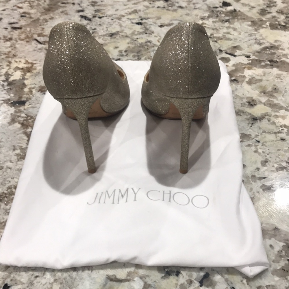 🎉 HP 🎉 Jimmy Choo | Champagne Glitter Pointy Toe Stiletto High Heels Size 39.5 - Picture 2 of 7